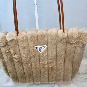 Prada Promotional GWP Beige Faux Fur tote